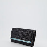 Jimmy Choo Black Glitter Embellished Emmie Tulle Clutch Bag with Silver Hardware RRP £650