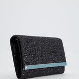 Jimmy Choo Black Glitter Embellished Emmie Tulle Clutch Bag with Silver Hardware RRP £650