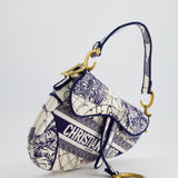 Christian Dior Blue and White 'Around the World' Embroidery Saddle Bag with Antique Gold Hardware RRP £3115