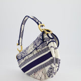 Christian Dior Blue and White 'Around the World' Embroidery Saddle Bag with Antique Gold Hardware RRP £3115