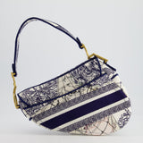 Christian Dior Blue and White 'Around the World' Embroidery Saddle Bag with Antique Gold Hardware RRP £3115