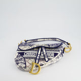 Christian Dior Blue and White 'Around the World' Embroidery Saddle Bag with Antique Gold Hardware RRP £3115