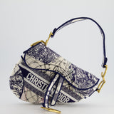 Christian Dior Blue and White 'Around the World' Embroidery Saddle Bag with Antique Gold Hardware RRP £3115