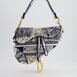 Christian Dior Blue and White 'Around the World' Embroidery Saddle Bag with Antique Gold Hardware RRP £3115