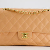 Chanel Vintage Peach Classic Medium Double Flap Bag in Caviar Leather with 24K Gold Hardware