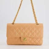 Chanel Vintage Peach Classic Medium Double Flap Bag in Caviar Leather with 24K Gold Hardware