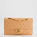 Chanel Vintage Peach Classic Medium Double Flap Bag in Caviar Leather with 24K Gold Hardware