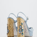 Rene Caovilla Blue Denim Sandal Heels with Crystal Embellishments Size EU 38.5