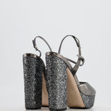 Miu Miu Silver Python-Effect Sandal Heels with Glitter Details Size EU 38.5