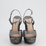 Miu Miu Silver Python-Effect Sandal Heels with Glitter Details Size EU 38.5