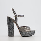 Miu Miu Silver Python-Effect Sandal Heels with Glitter Details Size EU 38.5