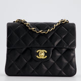 Chanel Vintage Black Mini Square Bag in Lambskin Leather with 24k Gold Hardware