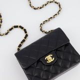 Chanel Vintage Black Mini Square Bag in Lambskin Leather with 24k Gold Hardware