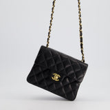 Chanel Vintage Black Mini Square Bag in Lambskin Leather with 24k Gold Hardware