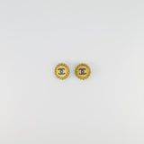 Chanel Vintage Brushed Gold Round Clip-On Earrings with Black CC Logo Detail