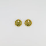 Chanel Vintage Brushed Gold Round Clip-On Earrings with Black CC Logo Detail