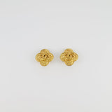 Chanel Vintage Yellow Gold Flower with CC and Chanel Logo Detail Clip-On Earrings