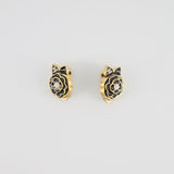 Chanel Vintage Black Camelia Flower Clip-On Earrings with CC Logo Detail