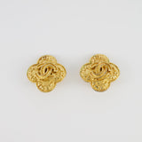 Chanel Vintage Yellow Gold Flower with CC and Chanel Logo Detail Clip-On Earrings