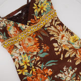 Dolce & Gabbana Brown, Orange Yellow Floral  Printed Midi Dress with Embellished Waistline Detail Size IT 44 (UK 12)