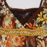 Dolce & Gabbana Brown, Orange Yellow Floral  Printed Midi Dress with Embellished Waistline Detail Size IT 44 (UK 12)