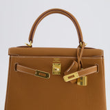 Hermès Kelly Bag 25cm Retourne in Gold Togo Leather with Gold Hardware