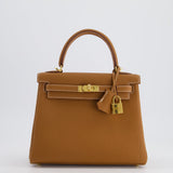 Hermès Kelly Bag 25cm Retourne in Gold Togo Leather with Gold Hardware