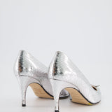 Sergio Rossi Metallic Silver Snake Effect Leather Court Heels Size EU 37.5