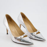 Sergio Rossi Metallic Silver Snake Effect Leather Court Heels Size EU 37.5