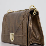 Christian Dior Brown Medium Diorama Bag in Lizard Leather with Champagne Gold Hardware