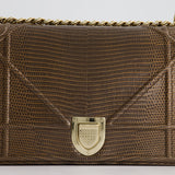 Christian Dior Brown Medium Diorama Bag in Lizard Leather with Champagne Gold Hardware