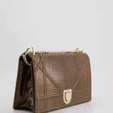 Christian Dior Brown Medium Diorama Bag in Lizard Leather with Champagne Gold Hardware