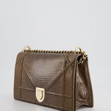 Christian Dior Brown Medium Diorama Bag in Lizard Leather with Champagne Gold Hardware