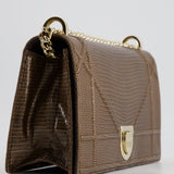 Christian Dior Brown Medium Diorama Bag in Lizard Leather with Champagne Gold Hardware