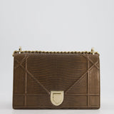 Christian Dior Brown Medium Diorama Bag in Lizard Leather with Champagne Gold Hardware