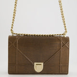 Christian Dior Brown Medium Diorama Bag in Lizard Leather with Champagne Gold Hardware