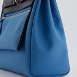 Hermès Herbag 31 Bag in Blue Jean Canvas and Noir Vache Hunter Leather with Palladium Hardware