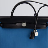 Hermès Herbag 31 Bag in Blue Jean Canvas and Noir Vache Hunter Leather with Palladium Hardware