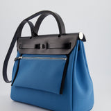 Hermès Herbag 31 Bag in Blue Jean Canvas and Noir Vache Hunter Leather with Palladium Hardware