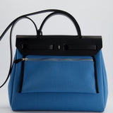 Hermès Herbag 31 Bag in Blue Jean Canvas and Noir Vache Hunter Leather with Palladium Hardware