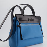 Hermès Herbag 31 Bag in Blue Jean Canvas and Noir Vache Hunter Leather with Palladium Hardware