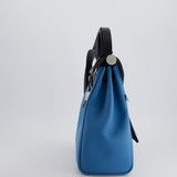 Hermès Herbag 31 Bag in Blue Jean Canvas and Noir Vache Hunter Leather with Palladium Hardware