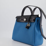 Hermès Herbag 31 Bag in Blue Jean Canvas and Noir Vache Hunter Leather with Palladium Hardware