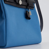 Hermès Herbag 31 Bag in Blue Jean Canvas and Noir Vache Hunter Leather with Palladium Hardware