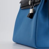 Hermès Herbag 31 Bag in Blue Jean Canvas and Noir Vache Hunter Leather with Palladium Hardware