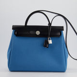 Hermès Herbag 31 Bag in Blue Jean Canvas and Noir Vache Hunter Leather with Palladium Hardware