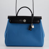 Hermès Herbag 31 Bag in Blue Jean Canvas and Noir Vache Hunter Leather with Palladium Hardware