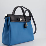 Hermès Herbag 31 Bag in Blue Jean Canvas and Noir Vache Hunter Leather with Palladium Hardware