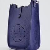 Hermès Mini Evelyne Bag in Bleu de Prusse Clemence Leather with Palladium Hardware