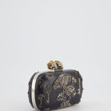 Alexander McQueen Black Leather Clutch Bag with Silver Hardware, Embellished Skull Clasp and Beaded Detail